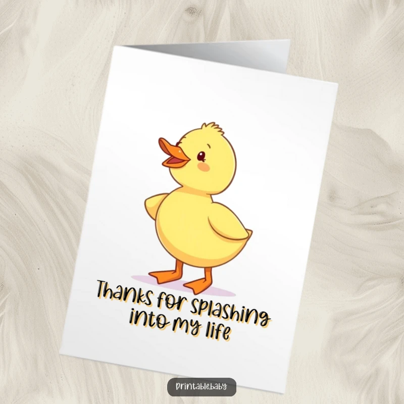 Funny Free Printable Thank You Card: A sweet duckling in boots, waddling thankfully, perfect for expressing gratitude.