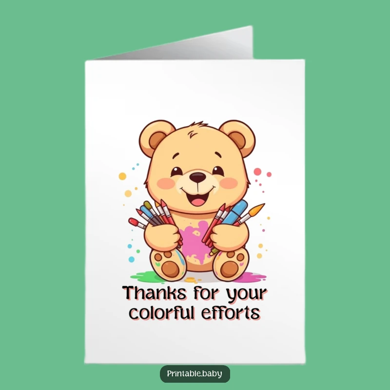 Free Printable Thank You Card: Art Bear - Grateful & Funny Downloadable Gift!