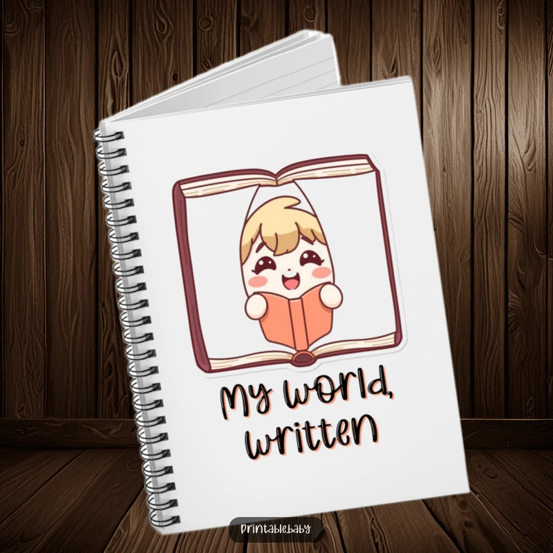 Funny Notebook featuring a joyful book character peeking from pages, ideal for writing, journaling, and creative minds.