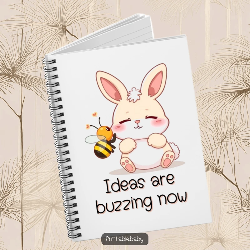 Funny notebook with a cover illustration of a bunny startled by a buzzing bee, great for jotting ideas humorously.
