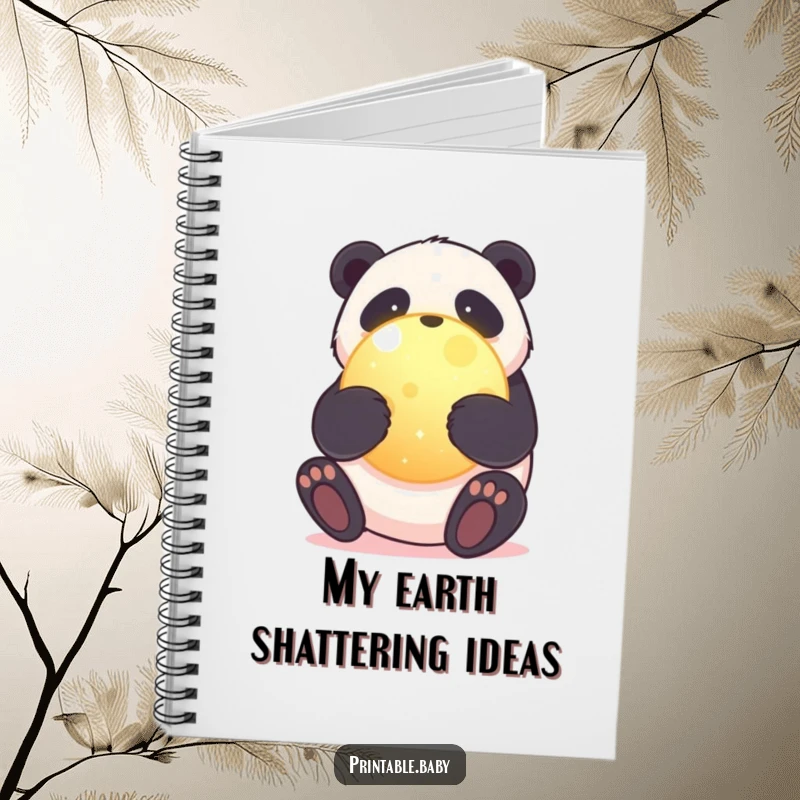 Funny notebook with a sweet panda bear hugging a glowing planet, perfect for jotting down eco-friendly ideas and thoughts.