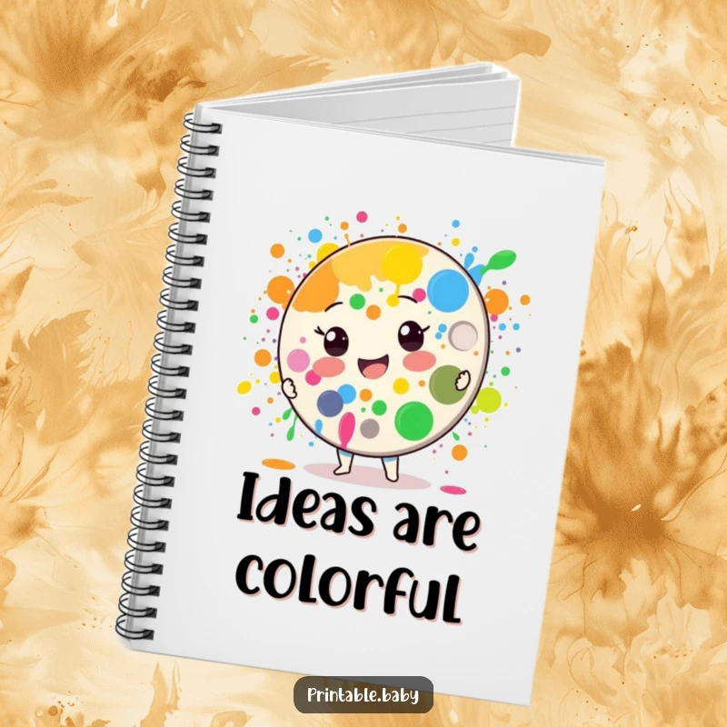 Funny Paint Palette Notebook: A cheerful paint palette character splattering colors, meant for artistic notes and creative journaling.