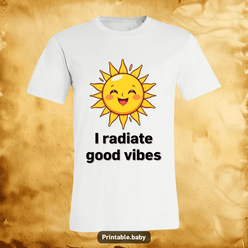 Funny grinning sun t-shirt featuring a happy character shining brightly on a simple outline, great for casual, positive wear.