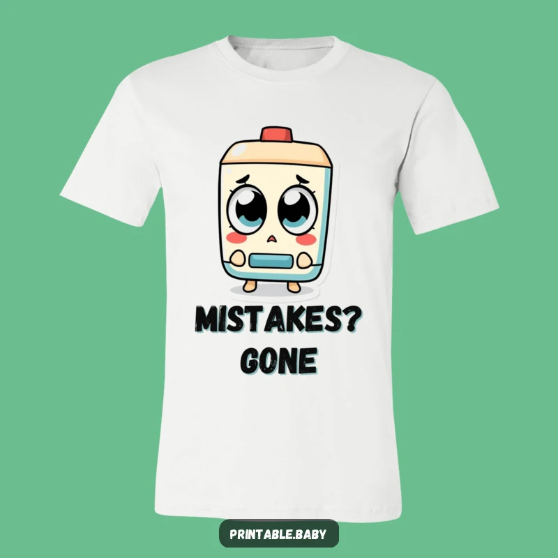 Funny Surprised Eraser T-Shirt: Mistakes Gone - Humorous Graphic Tee