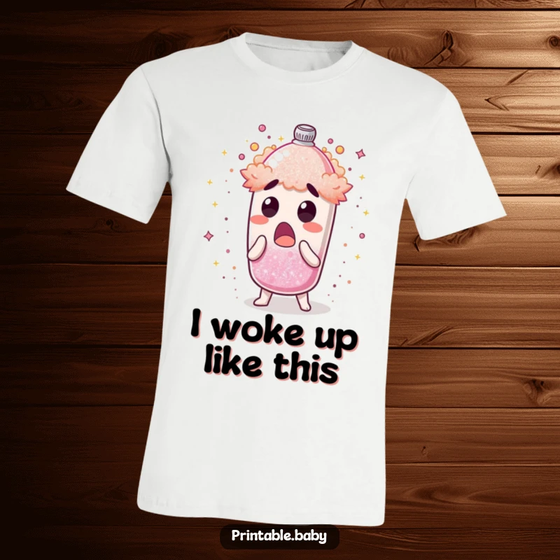 Funny t-shirt featuring a surprised glitter shaker character explosively releasing shimmering dust, a vibrant and humorous design.