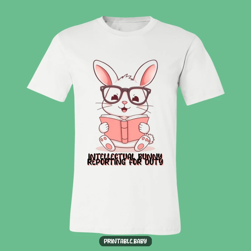 Funny Bunny Reading T-Shirt: Cheerful Glasses-Wearing Rabbit Tee, Awesome Funny Gift for Bookworms
