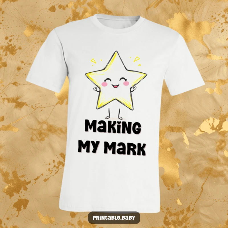 Funny crayon star t-shirt featuring a smiling crayon character drawing a star with a flourish, a creative and humorous gift.