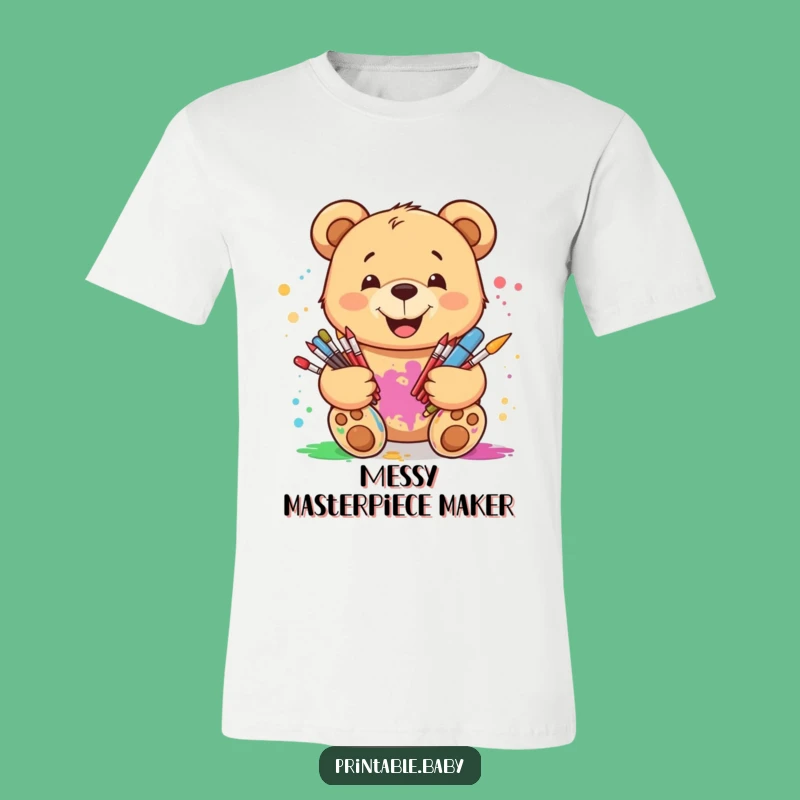 Funny Art Bear T-Shirt: Smiling Teddy with Paint Splatters, Creative Humor Tee