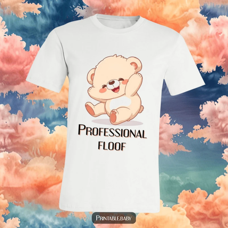 Funny bear cub t-shirt, fluffy animal joyfully tumbling, cute and humorous design for playful personalities.