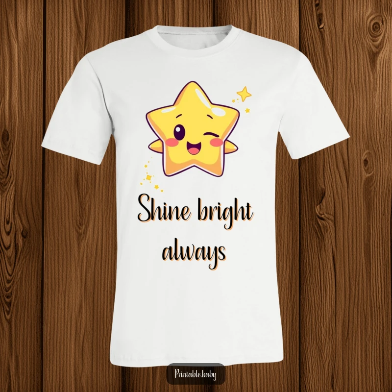 Funny happy star character t-shirt, winking and leaving a trail of glitter, ideal for expressing joy and a love for all things sparkly.
