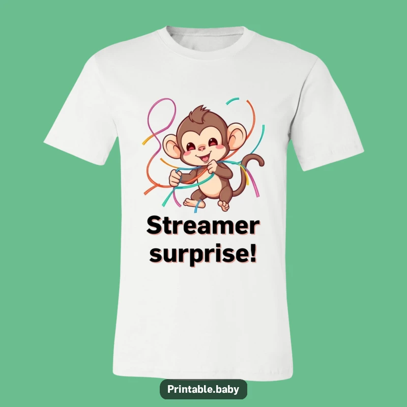 Funny Monkey Streamer T-Shirt: Playful Tangle for a Fun Statement