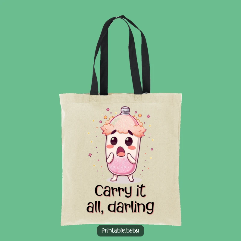 Funny Glitter Shaker Tote Bag: Surprised Character Carries Sparkle, Stylish Humorous Accessory Gift