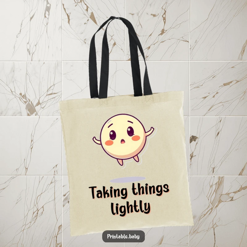 Funny Bouncing Ball Tote Bag: A durable tote bag featuring a surprised bouncing ball character in mid-air, perfect for carrying essentials.