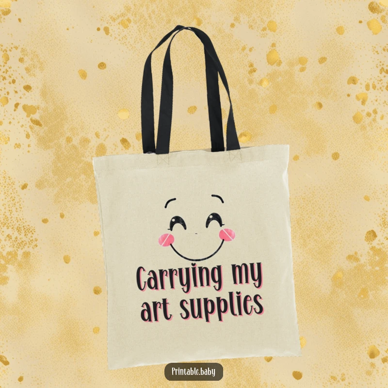 Funny Crayon Tote Bag: Spacious tote featuring a smiling crayon character drawing a happy face, ideal for artists and creative individuals.