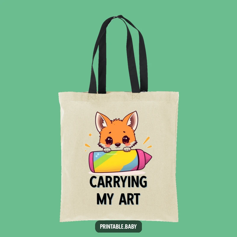 Funny Fox Tote Bag: Crayon Art Bag, Super Funny Gift for Artists