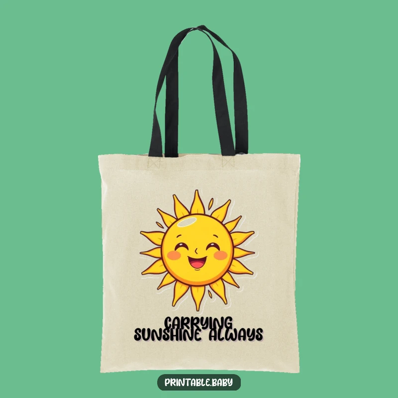 Funny Grinning Sun Tote Bag: Bright Sunshine Character, Great Funny Gift for Errands