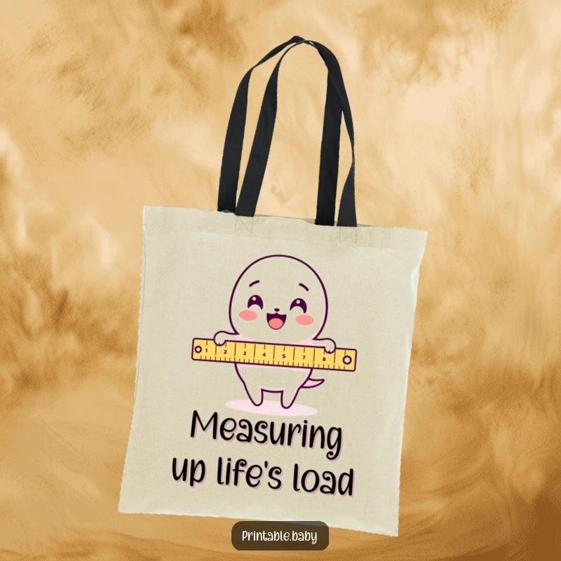 Funny Ruler Tote Bag: Spacious tote featuring a delighted ruler character measuring a loop-de-loop pattern, perfect for students and organized individuals.